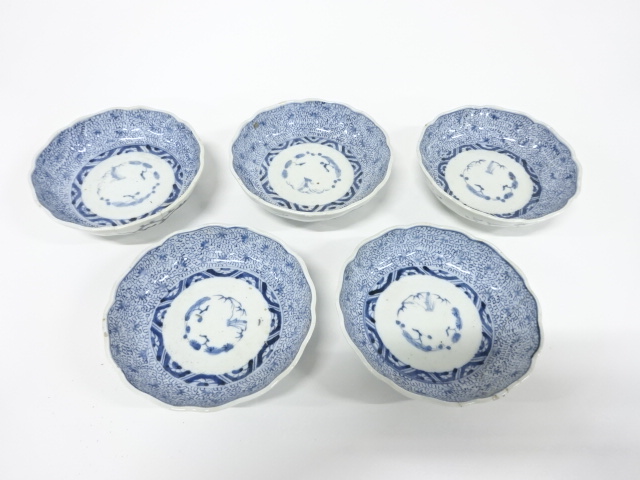 古伊万里　染付　微塵唐草　なます皿　5客